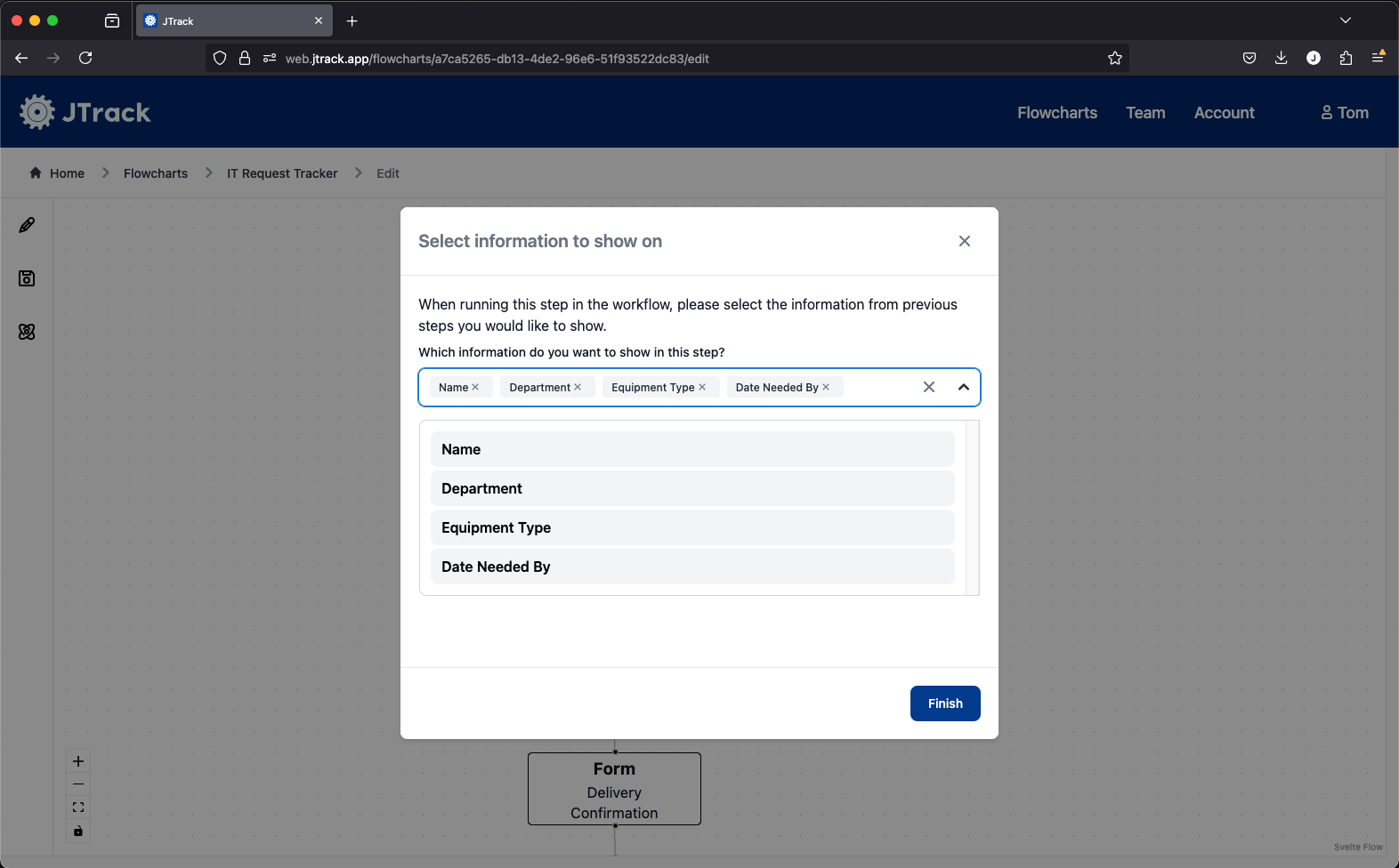 Selecting previous step data in JTrack