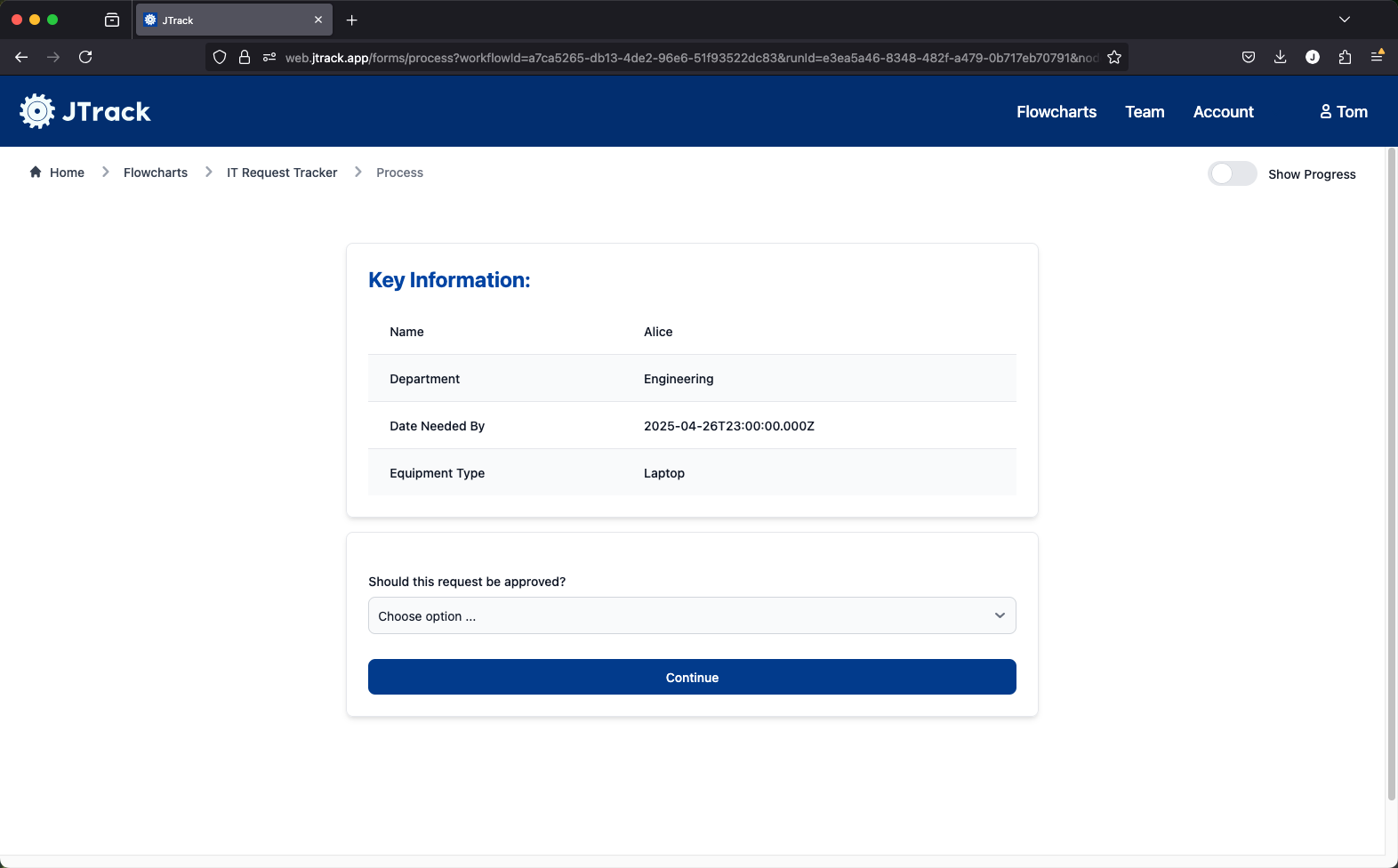 Showing data from a previous step in JTrack