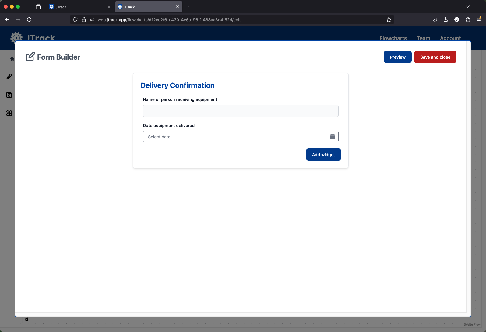 The final form for the delivery confirmation step