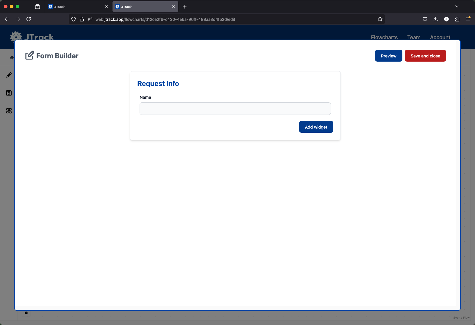 A screenshot of the form builder with the first field added