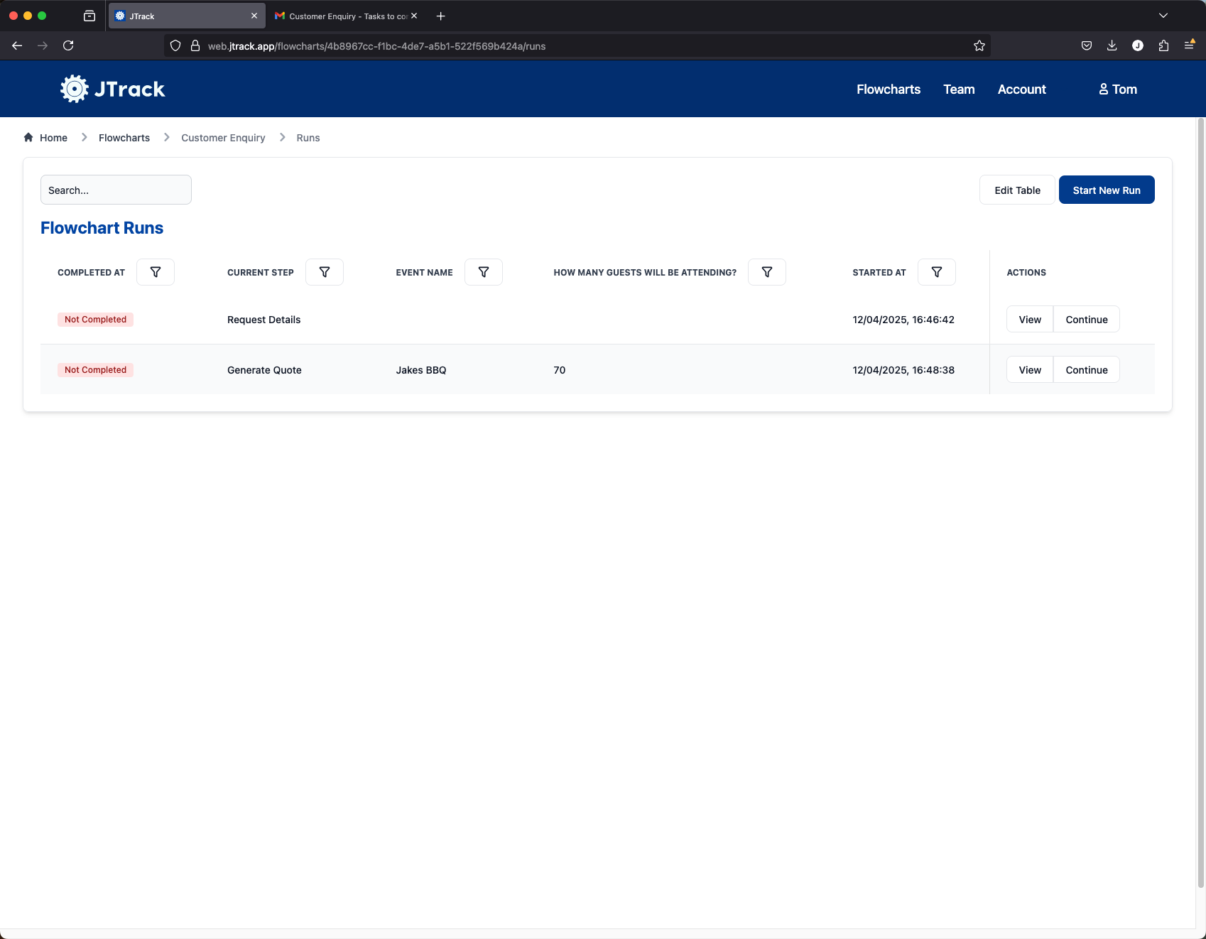 Tom's customisable table view
