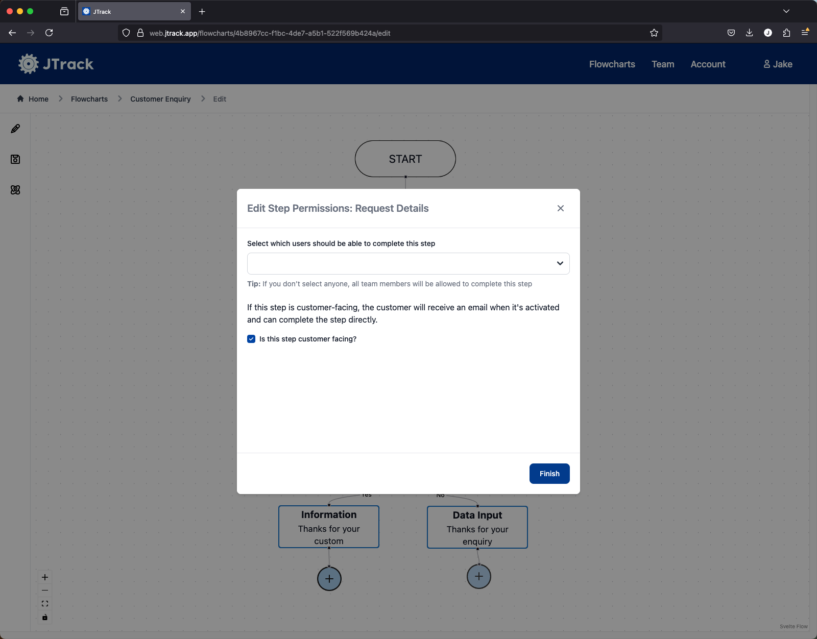Tom setting up step permissions