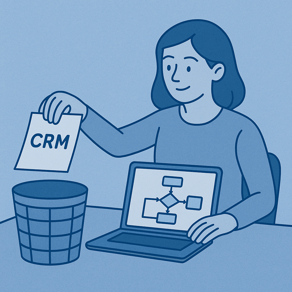 A woman replacing a bloated CRM with JTrack